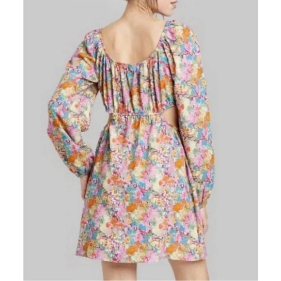 Floral Long Sleeve Cut Out Fit and Flare Dress - Picture 3 of 5